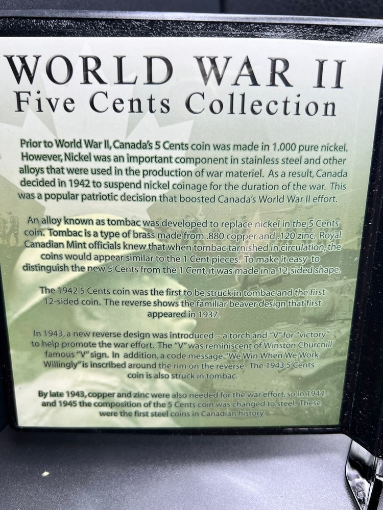 Canada First Commenmorative Mint World War 2 Canada 5cent Collection 2007