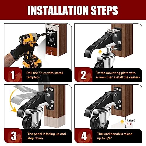 SPACECARE Retractable Workbench Casters Kit, Heavy Duty Assorted Styles