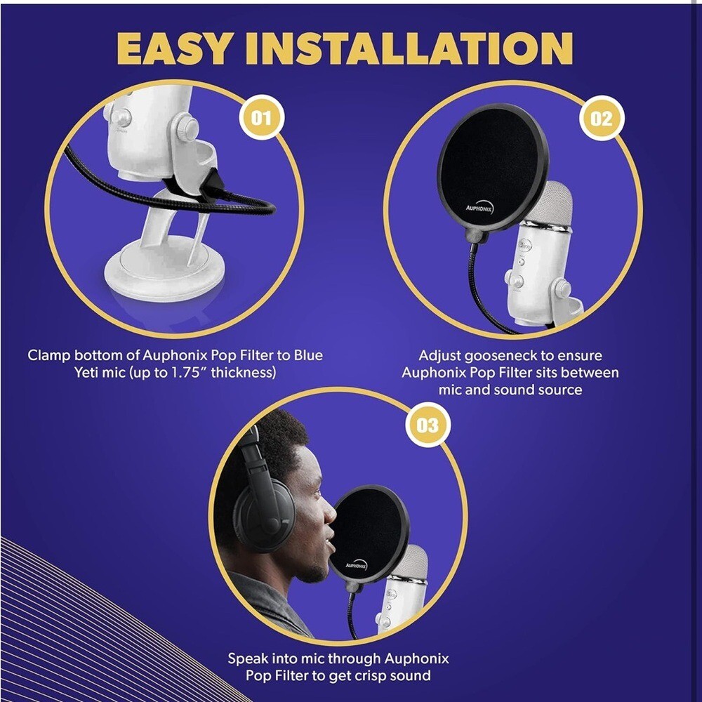 Pop Filter Screen for Microphones - Gooseneck Clamp