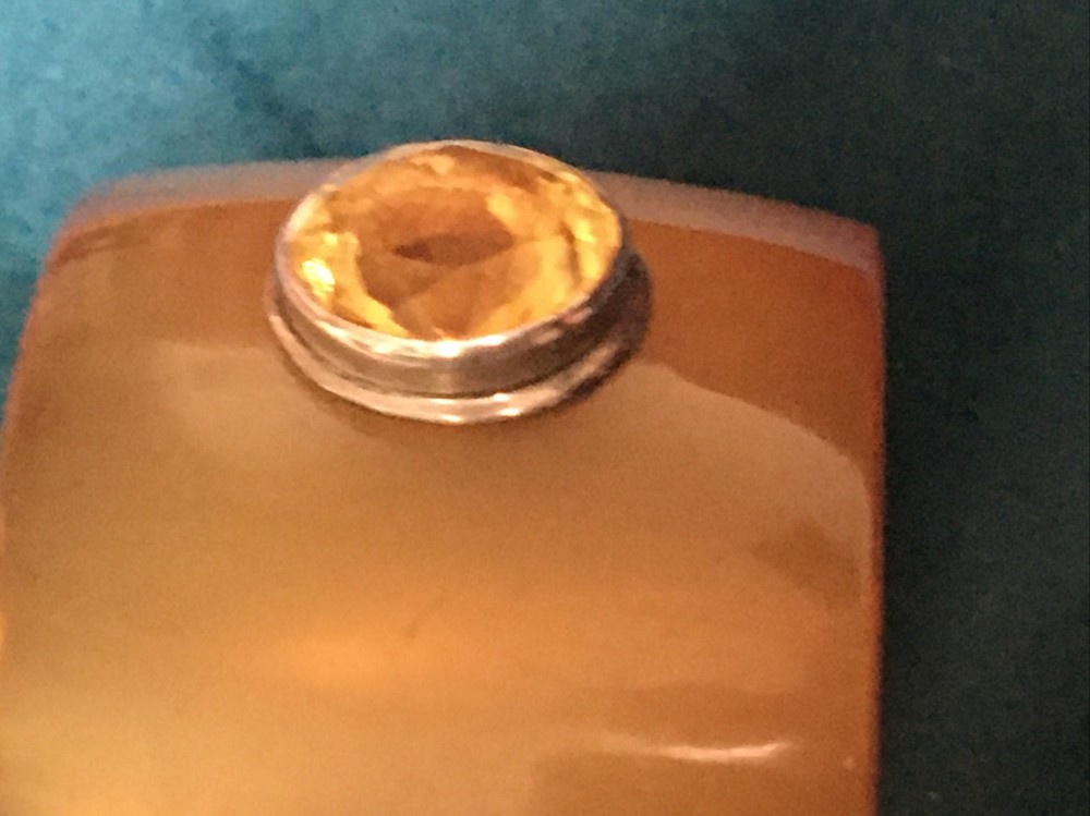 Antique Bakelite Napkin Ring Solid Silver Shield And Amber Crystal