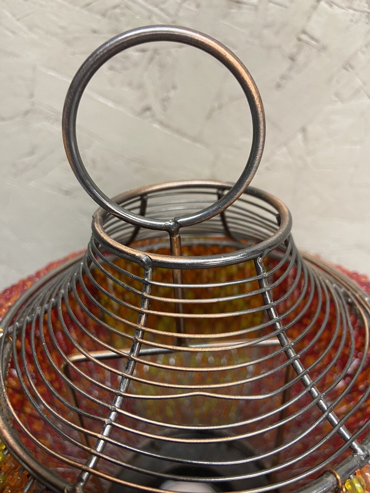 Beaded Orange & Yellow Beaded Round Tea Light Holder