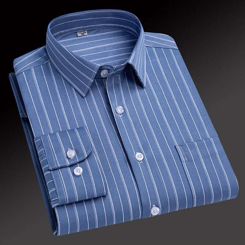 Mens Dress Shirts Formal Business Long Sleeves Striped Elastic Non Iron Shirts