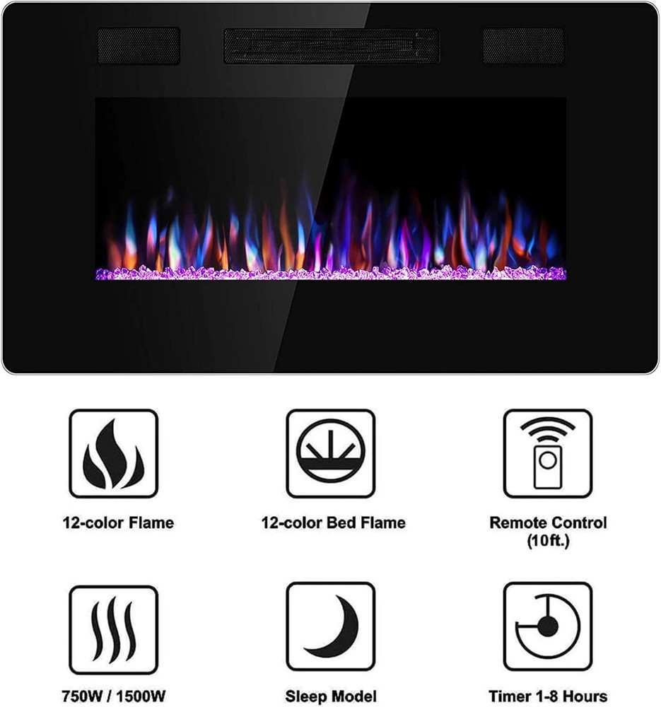 30 Inch Electric Fireplace in-Wall Recessed, Multicolor Flame, Timer, & Remote