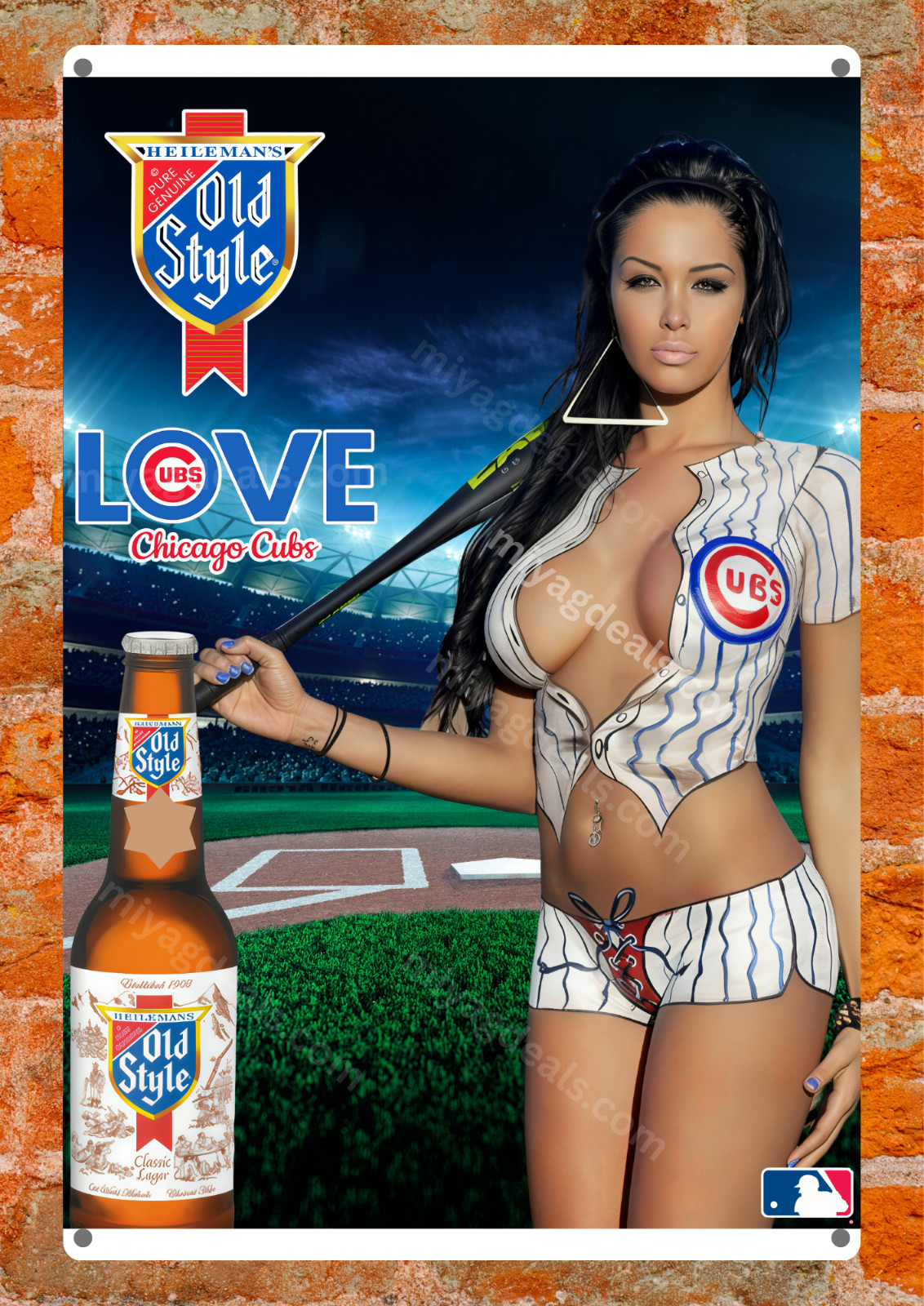 Old Style Beer White Sox Baseball Pin-Up Metal Poster Man Cave Decor Read Des