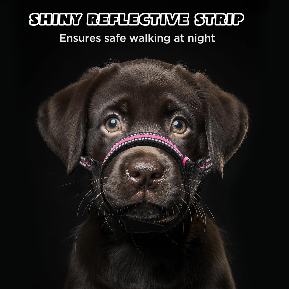 BONTHEE Dog Muzzle,Anti-Bite Adjustable Breathable Soft Muzzle for M, Pink