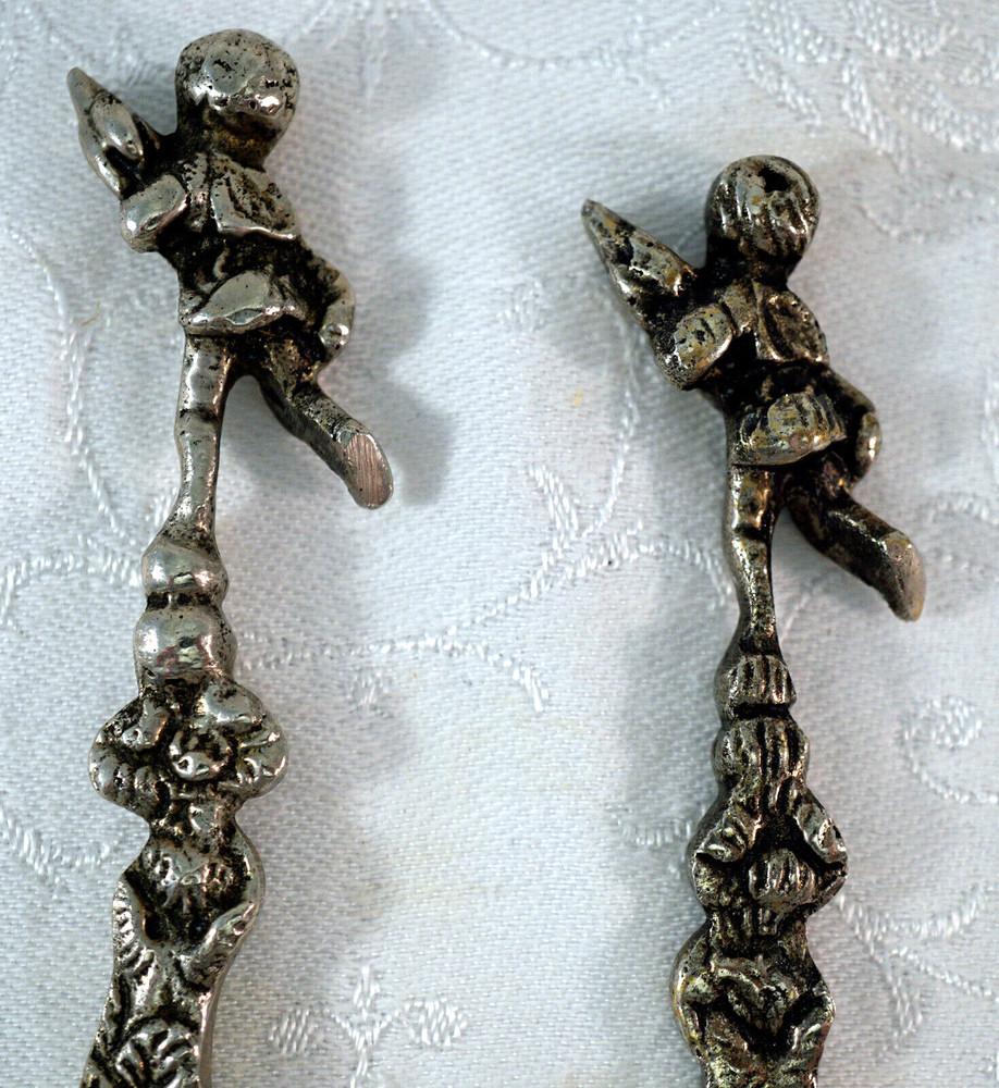 Silverplate Cupid Themed Serving Fork & Spoon Intricate Pierced Pattern Detailed
