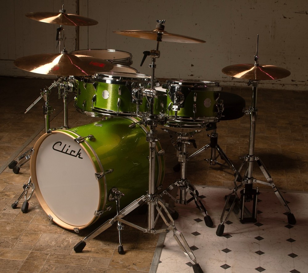 Click 6pc Maple Drum Set Lemon-Lime Misty Sparkle Shell Pack 20 16 14 12 10 14