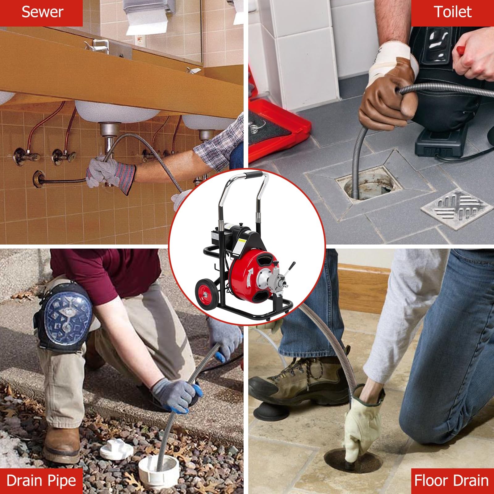 100FT x 3/8" Electric Drain Auger Cleaner Sewer Snake Cleaning Machine w/Cutters