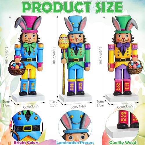 3 Pcs Easter Nutcracker Decorations 7 in Wooden Traditional Multicolor Bunny
