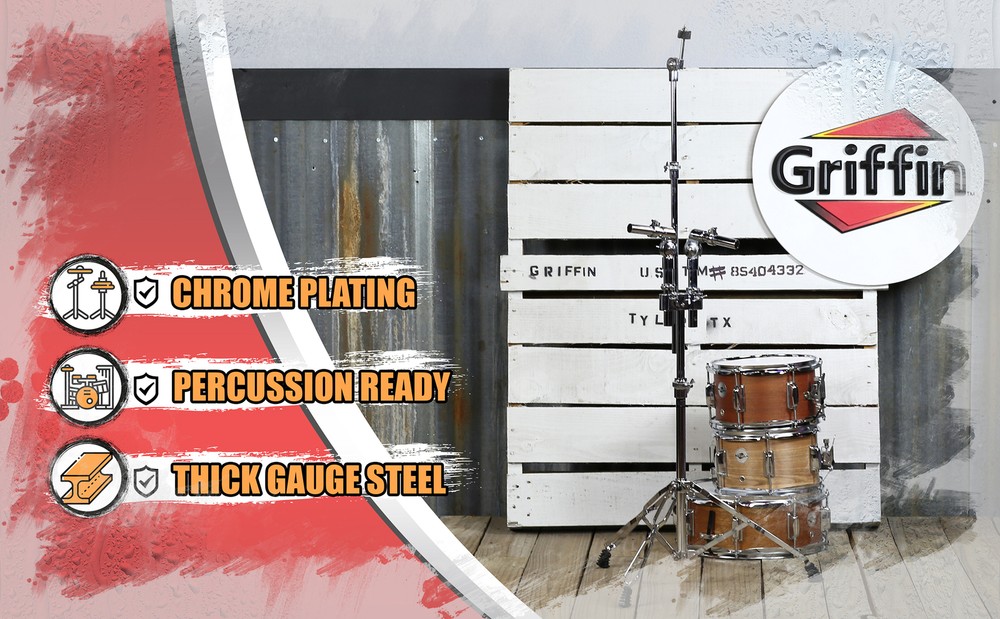 Double Tom Drum Stand - GRIFFIN Cymbal Holder Mount Arm Duel Percussion Hardware