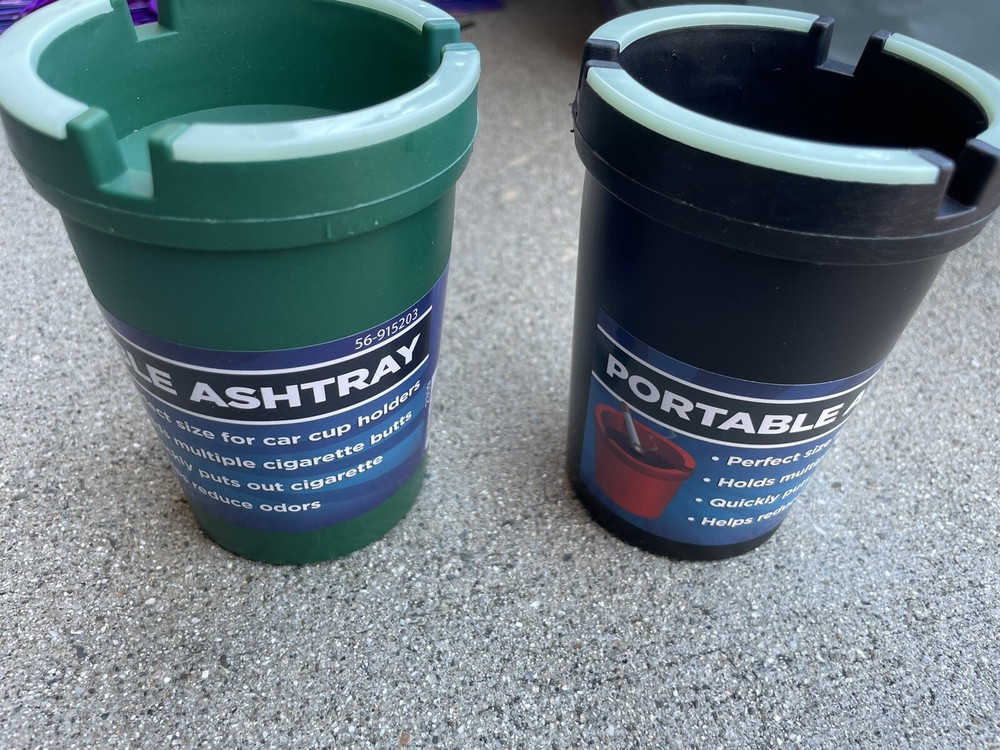 Portable Ashtray 2 Count  Green And Black Plastic.