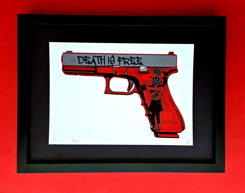 DEATH NYC Hand Signed Print Framed  16X12in COA  DEATH IS FREE  TRIGGER WARNING