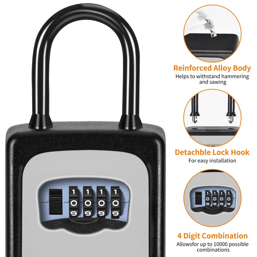 Portable Key Lock Box, Upgrade Clearly Visible Numbers, Lock Box Wall Mounted...
