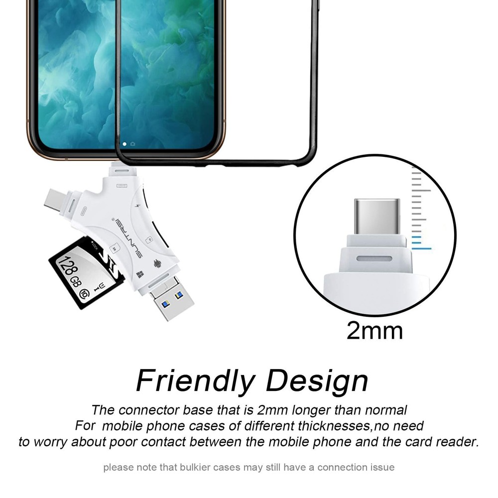 SD Card Reader for iPhone/ipad/Android/Mac/Computer/Camera,4 in1 Micro White