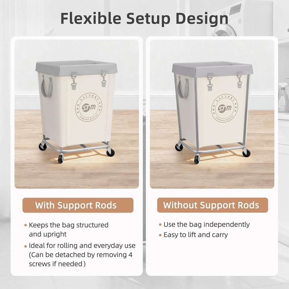 Durable Canvas Laundry Hamper with Heavy Duty Wheels and Button Closure 31"H