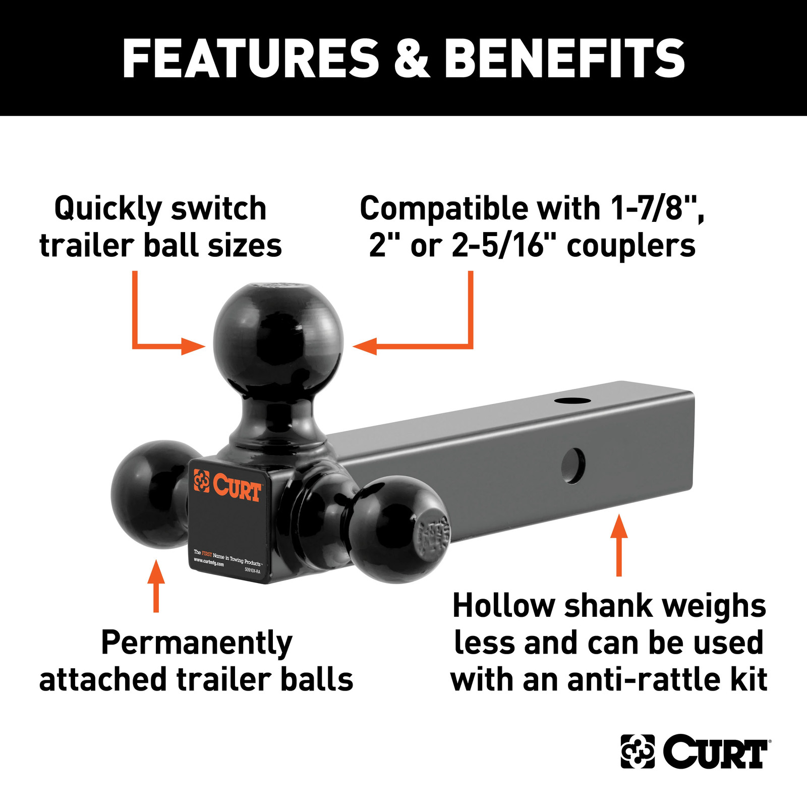 CURT Trailer Hitch Class 3 Multi-Ball Mount Tow Kit for 2012-2016 CR-V
