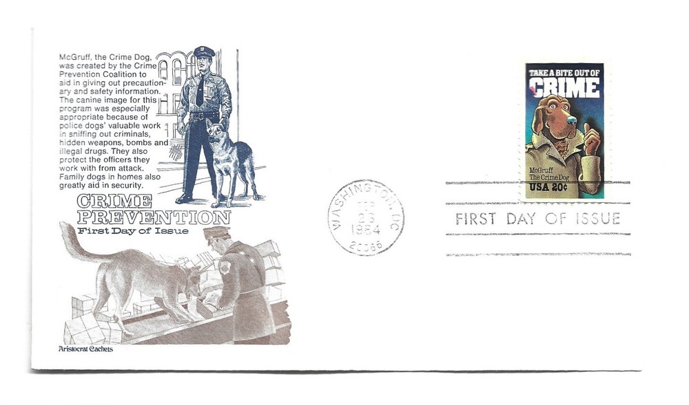 2102 Crime Prevention, Aristocrat Cachets FDC