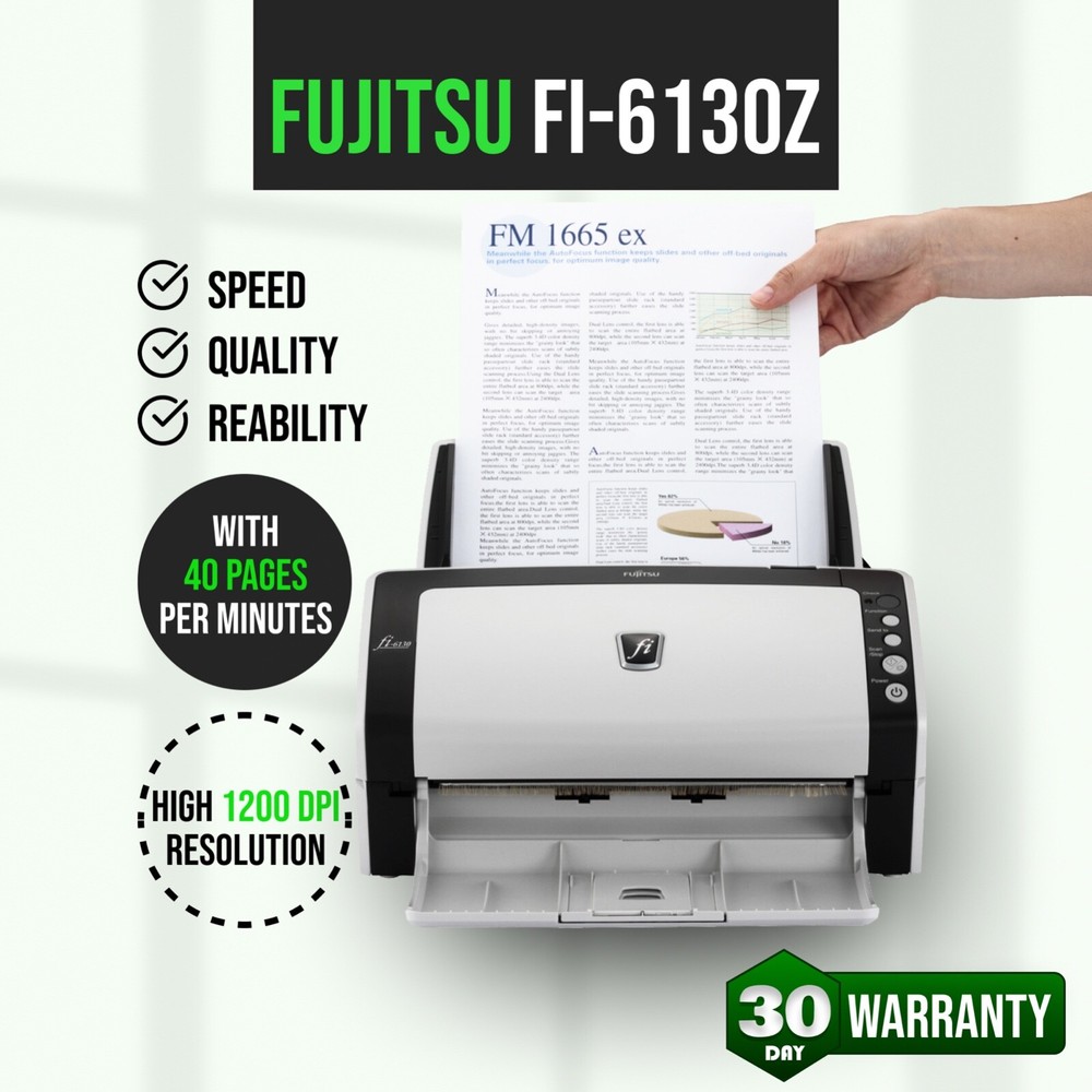 Fujitsu Fi-6130Z Duplex Pass-Through Document Color Scanner with Bundle
