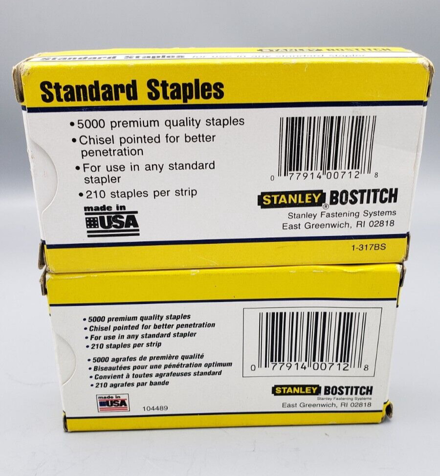 Staples 2 Boxes Stanley Bostitch SBS19 5000/box 1/4CP Chisel Point
