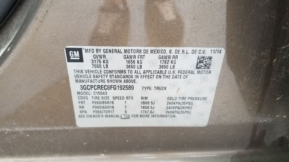 15 CHEVY SILVERADO 1500 SRS CONTROL MODULE 13594402