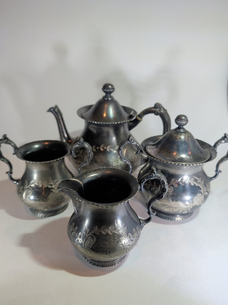 Antique Rogers & Bro. Quadruple Silver Plate Victorian 5 Piece Tea Set
