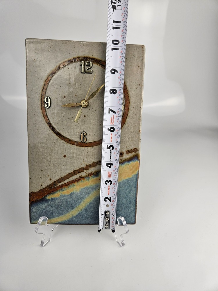 Signed Lauer Studio Pottery Wall Clock Ceramic Slab Art Clock TESTED