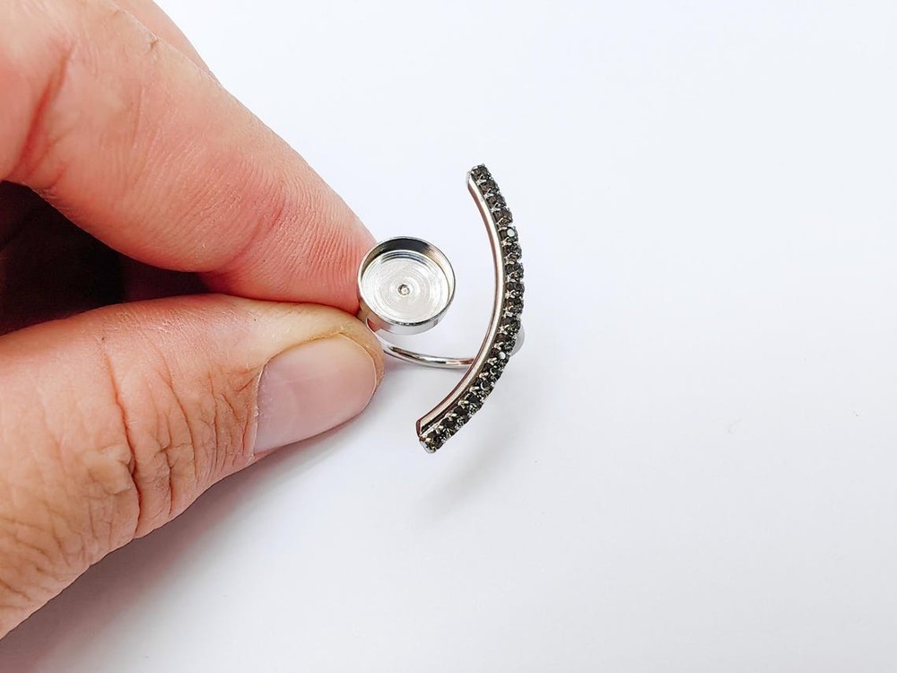Dark Crystal Adjustable Ring Blank Base Bezel Setting 10mm Shiny Silver G37457
