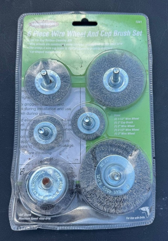 Warrior 6 Pc Wire Wheel & Cup Brush Set 1/4" Shank Drill Attachments NEW