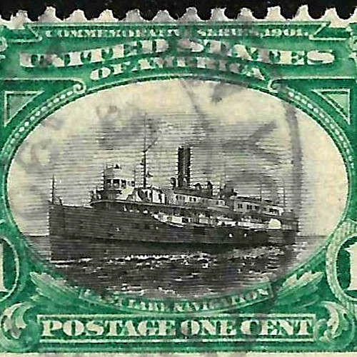 Sc #294 Dramatic Vignette Shift Error Sinking Ship 1 Cent PAN AM 1903 US 64A56