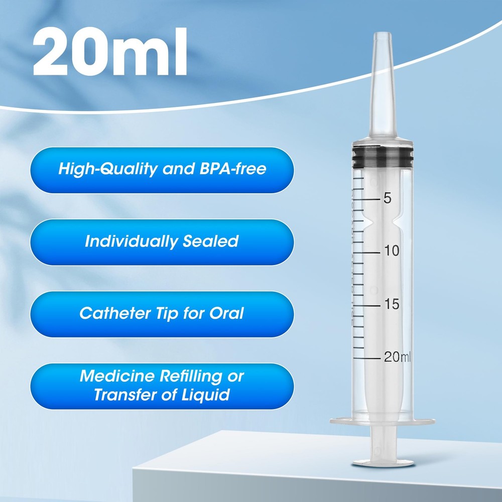 10 Pack 20 ml Syringe Without Needle, with Cap Transparent