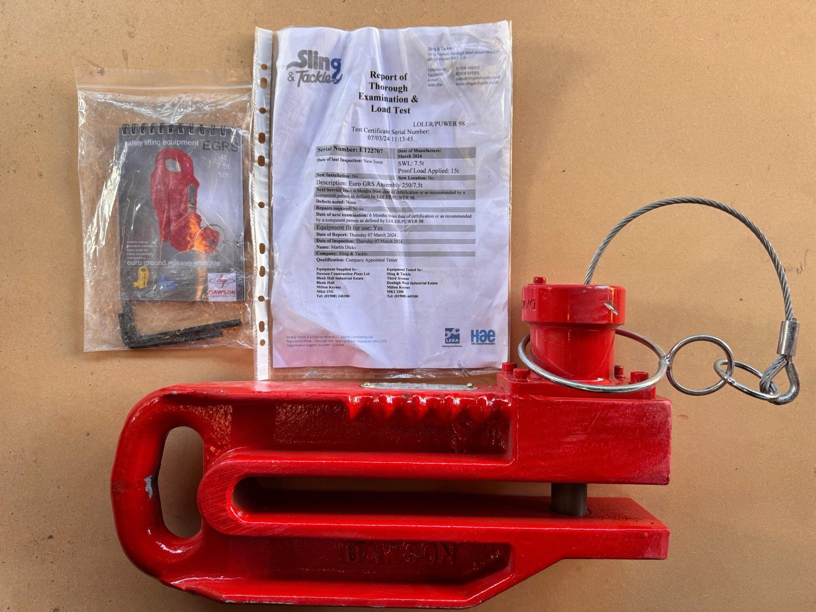 Dawson Euro Grs Release Shackle EGRS 250 7.5 Ton