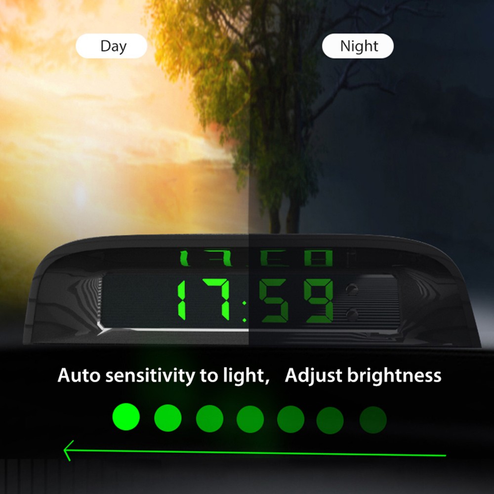 Car Dashboard Desk LED Digital Clock 3-Level Brightness Adjust Solar Charging