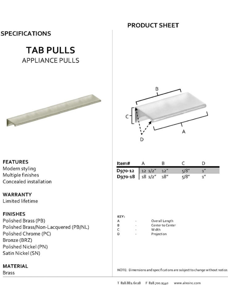 Alno D970-18-PN appliance pull tab