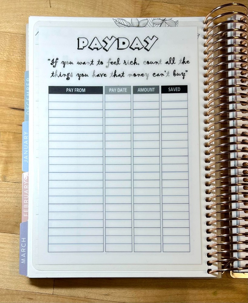 Payday Tracker Dashboard Insert 4 use with ErinCondren A5 Coil Spiral-