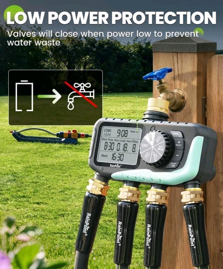 RAINPOINT Sprinkler Timer 4 Zone, Water Timer for Programmable, for Soaker Hose