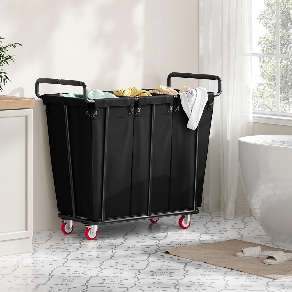 Large laundry hamper with Wheels, 360L 3 Bag Big Rolling Laundry Hamper Sorte...