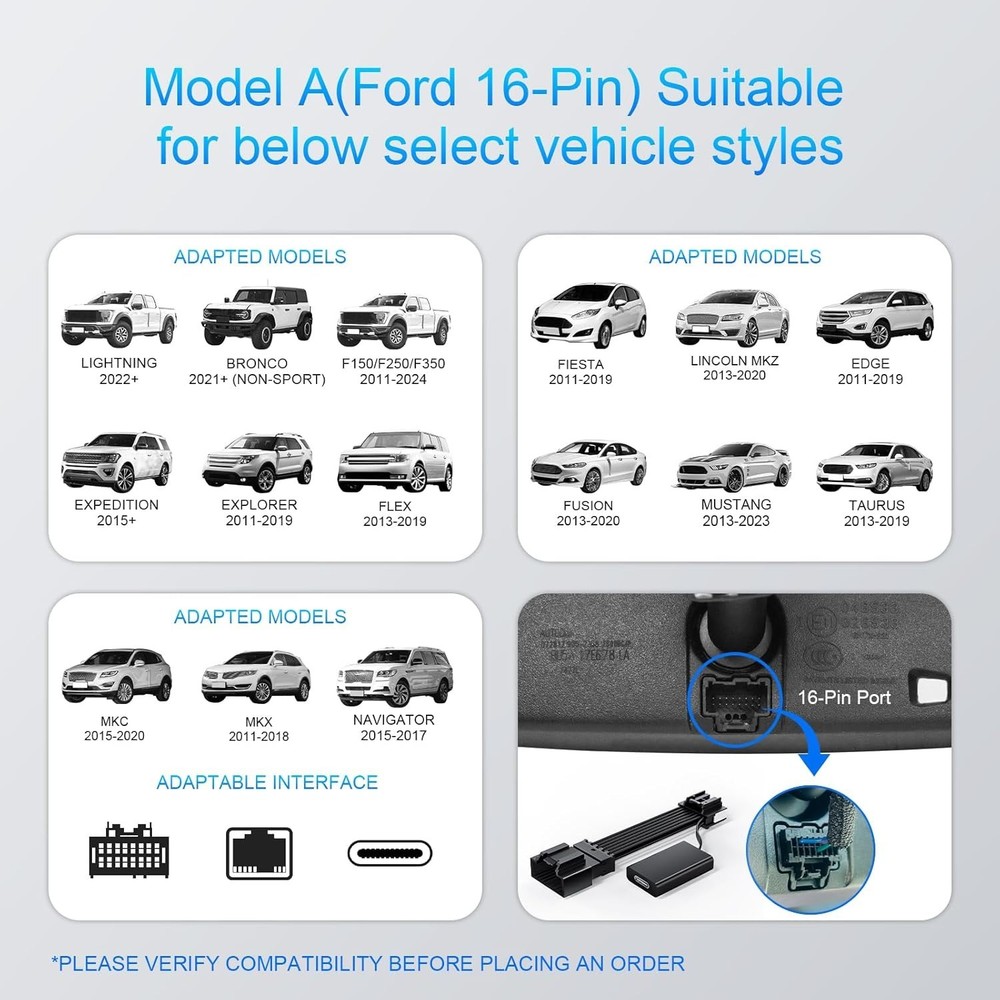 Universal Compatibility Ford Dashcam Power Adapter - Fits Multiple Models