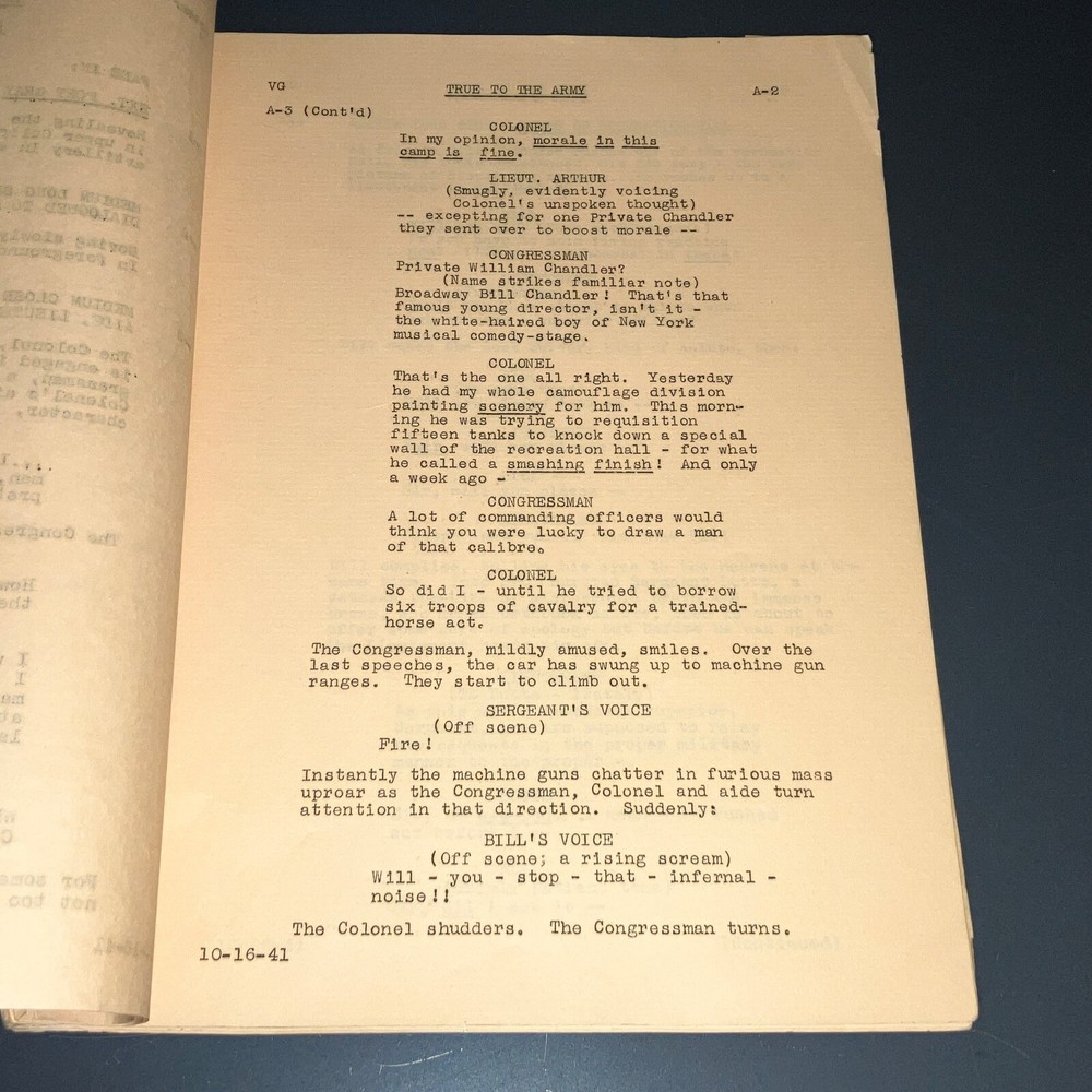 Original 1941 True to the Army Movie Script Paramount Sequence Drafts Archive CO