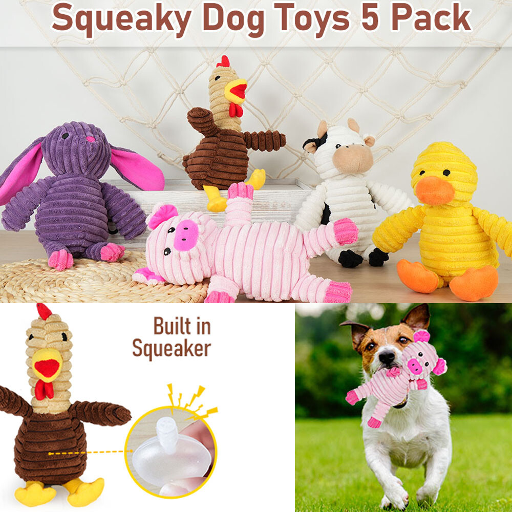 5 Pack Plush Toys Assortment Puppy Pet Squeak Toy for Small Medium Large Dogs