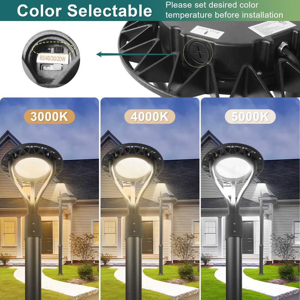 LED Post Top Light with Photocell for Garden Pathway (CCT and Watt Selectable)