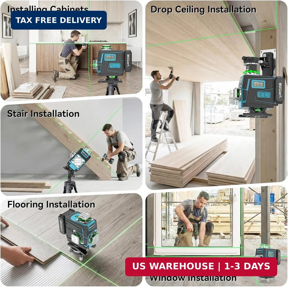 Laser Level with Tripod, 4x360° Self Leveling ±4° Laser Level, Remote Control 4D