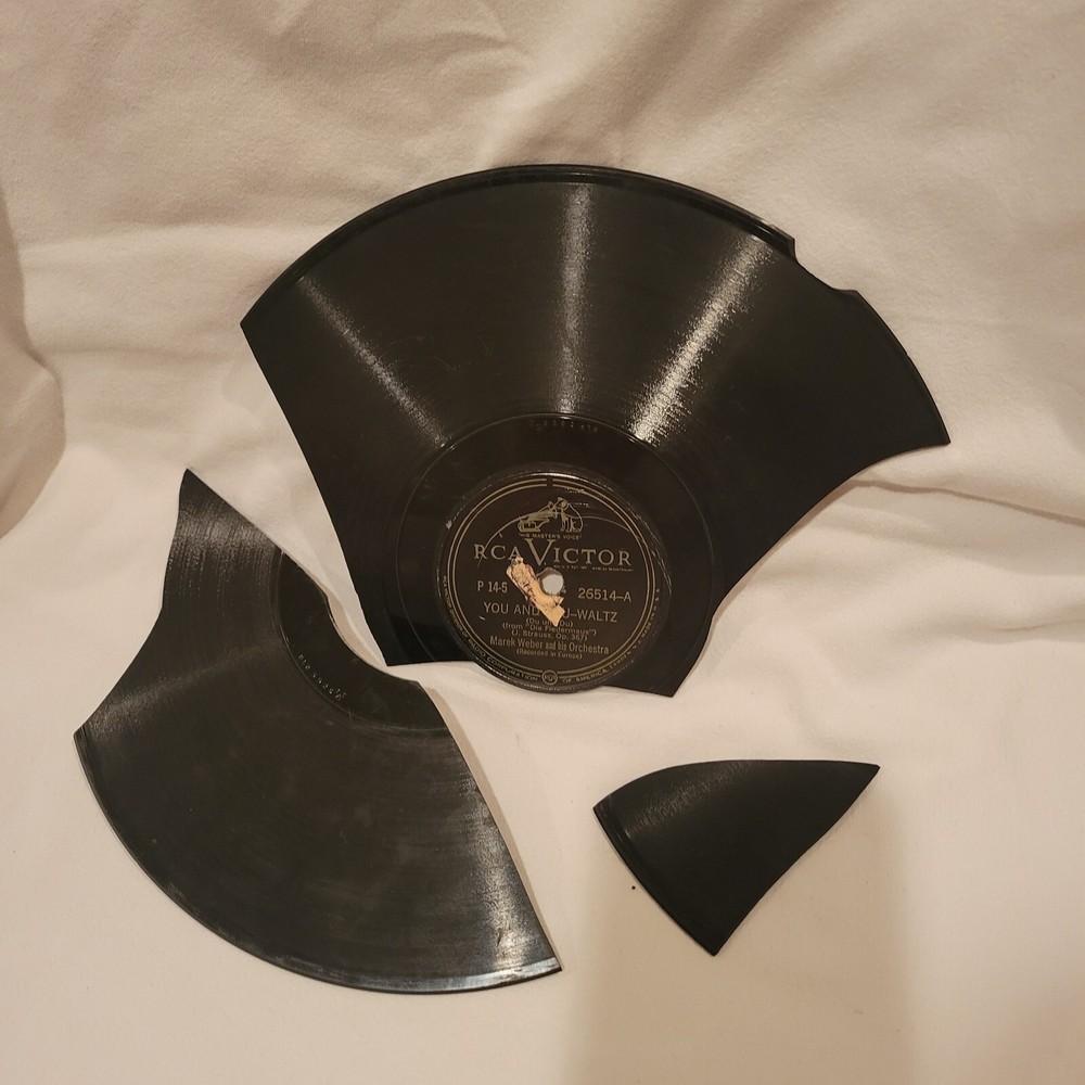 Old Broken Victrola Record Pieces