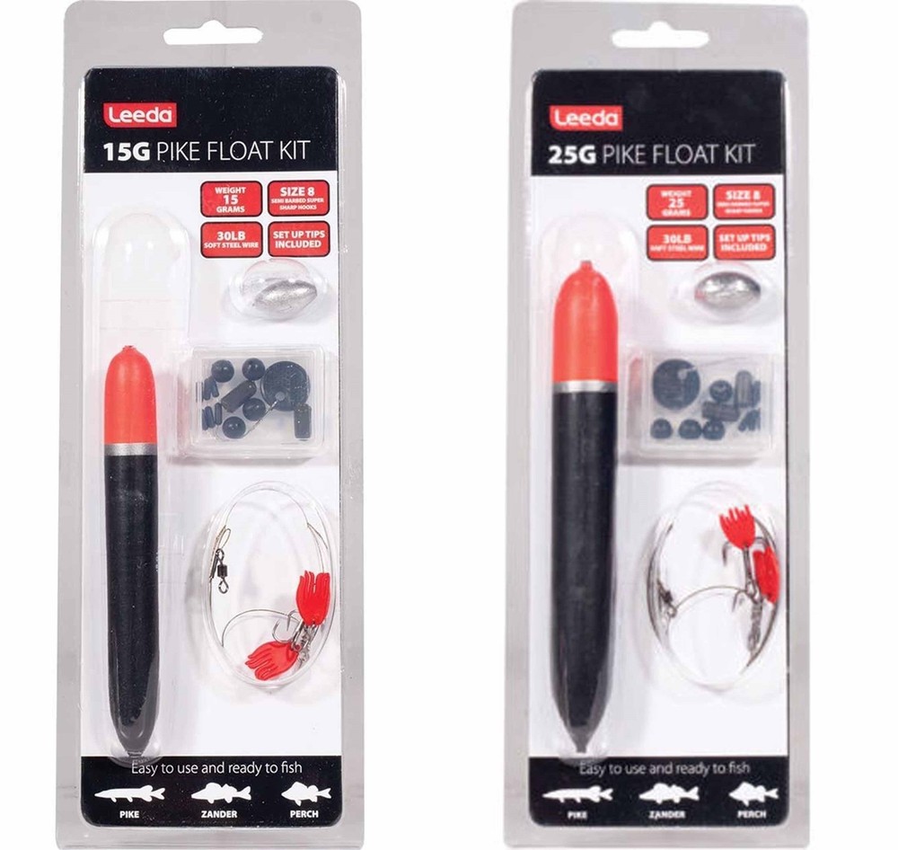Leeda 15g or 25g Pike Float Kits, Includes Float, Weight, Beads, Wire & Hooks