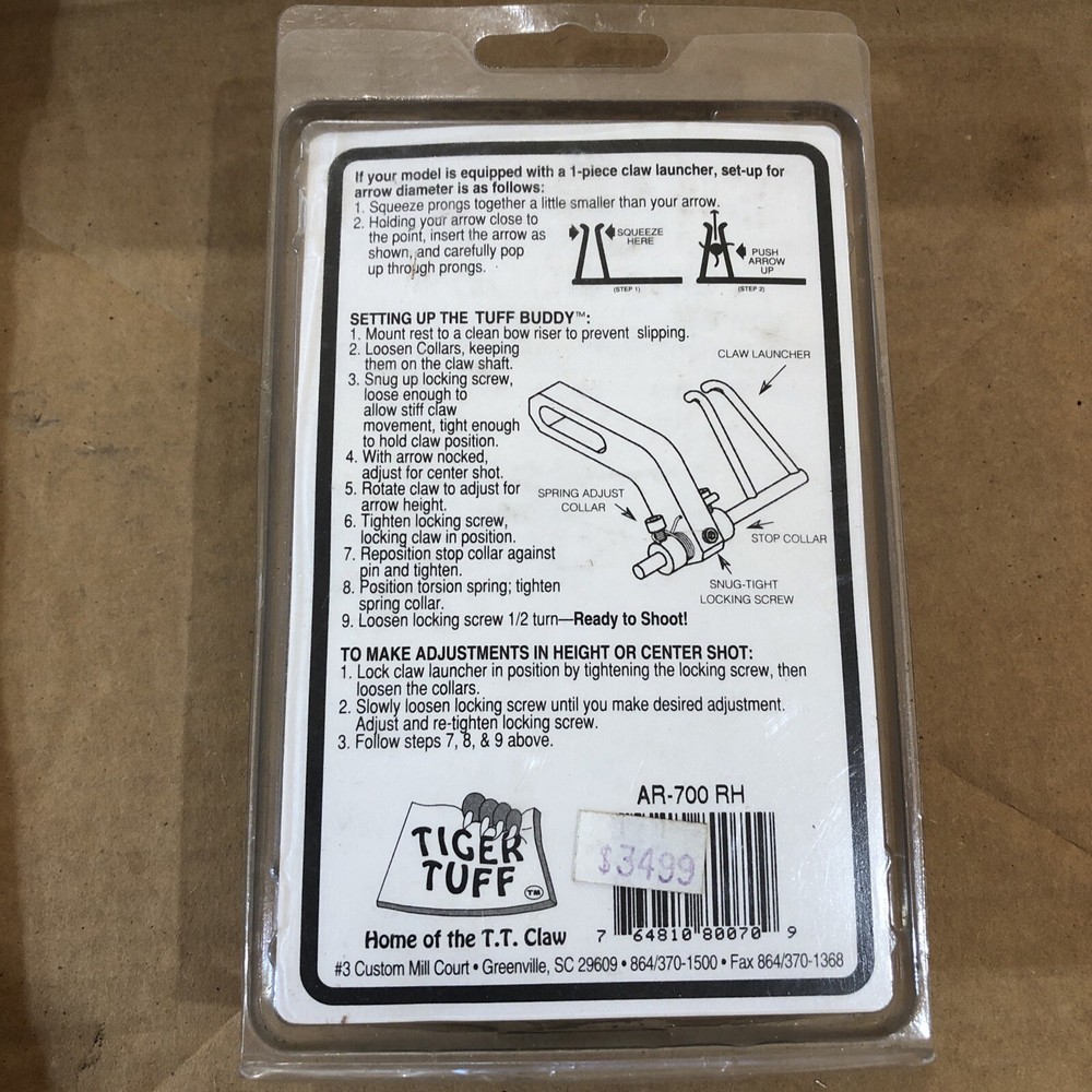 NOS Tuff Buddy Arrowrest With Big Claw Launcher