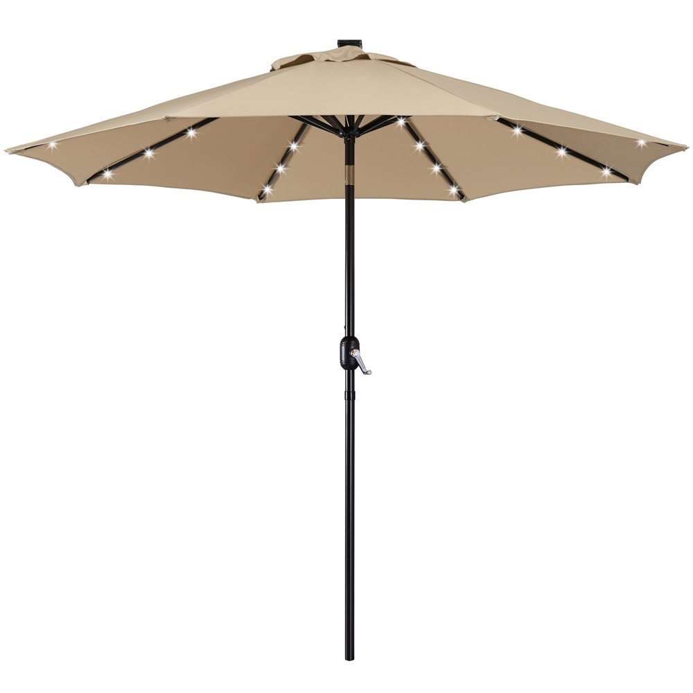9FT Patio Umbrella Market Umbrella w/ 32 LED Lights & Push Button Tilt & Crank
