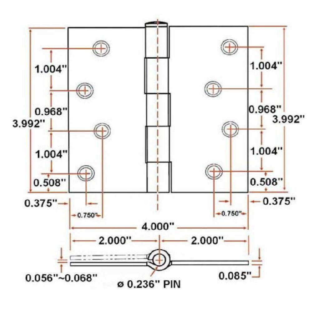 4 In. Square Corner Satin Nickel Door Hinge Value Pack (10 per Pack)