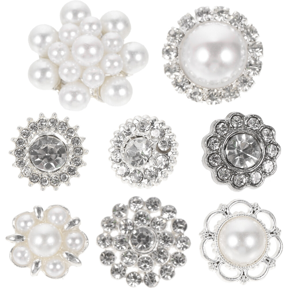 8 Pcs Big Rhinestone Buttons Assorted White Lightweight Portable