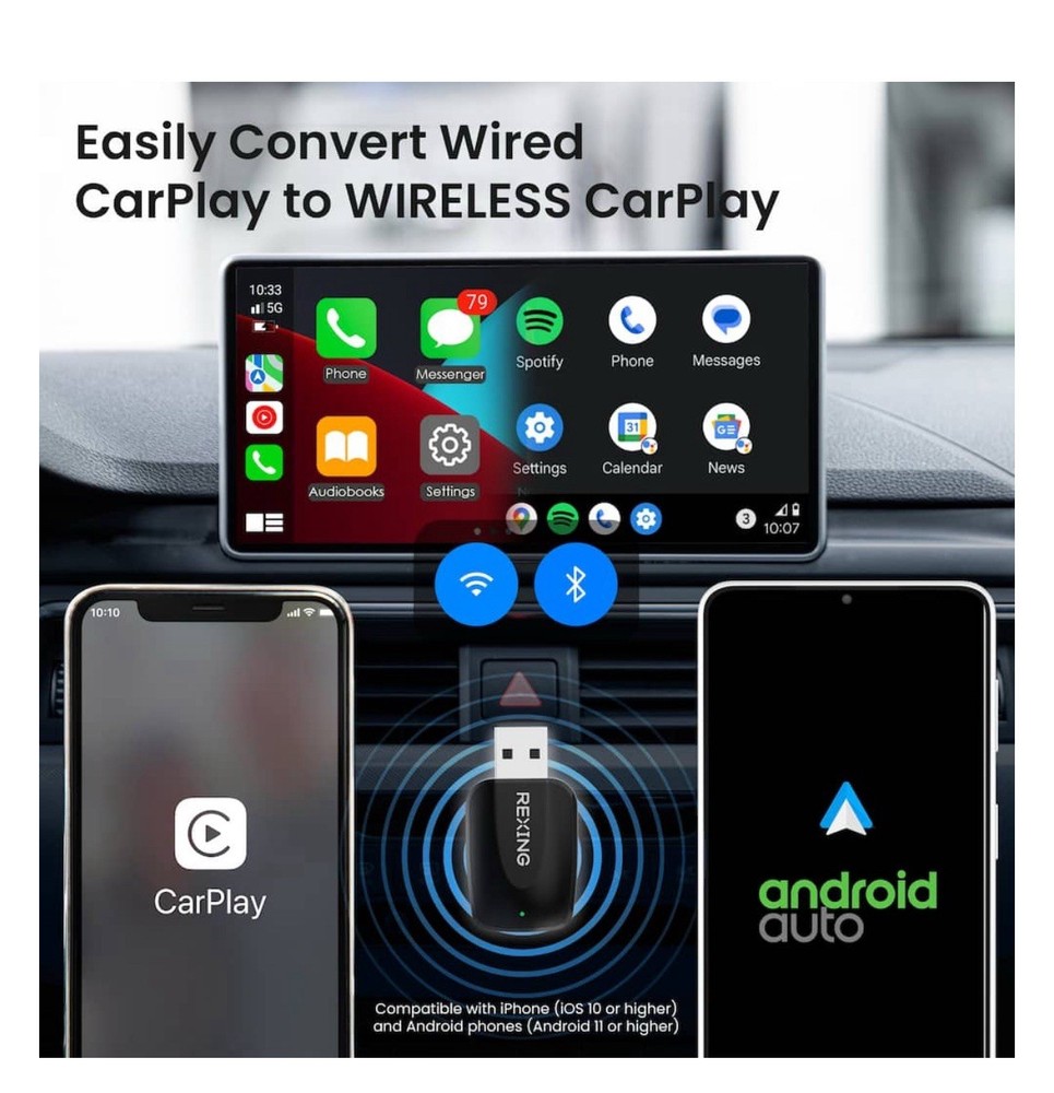 Rexing - CPW-42 Wireless - Apple CarPlay & Android Auto Adapter