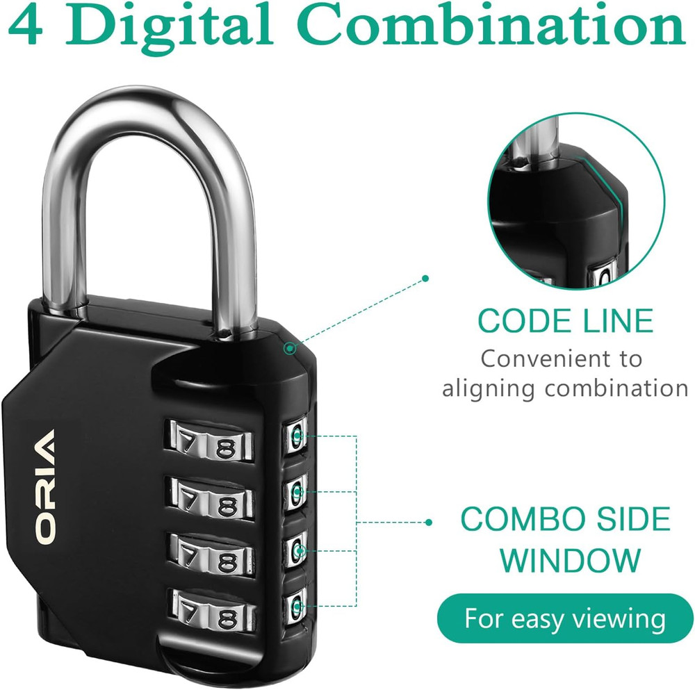 Combination Lock, 2 Pack Combination Padlock, 4-Digit Locker Lock, Waterproof...