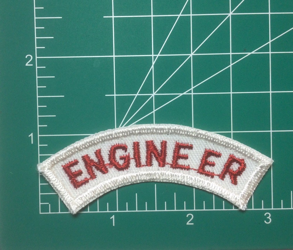 (2) ENGINEER Upper Rocker Patch - Red on White Twill NOS *WHITE BORDER*